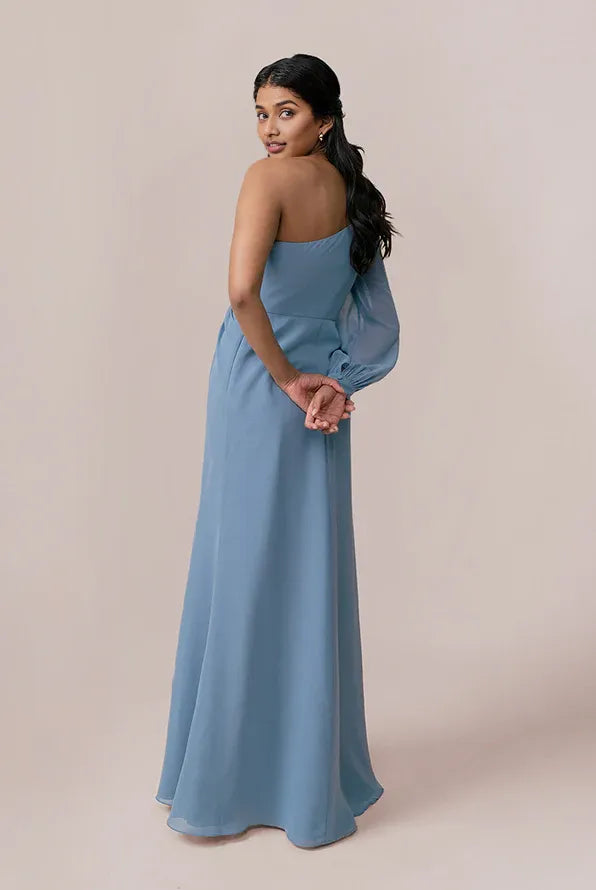 Special Occasion Sophisticated Graceful Elegant Dusty Blue Chiffon Sheath Sleeveless Floor-Length Prom Dress