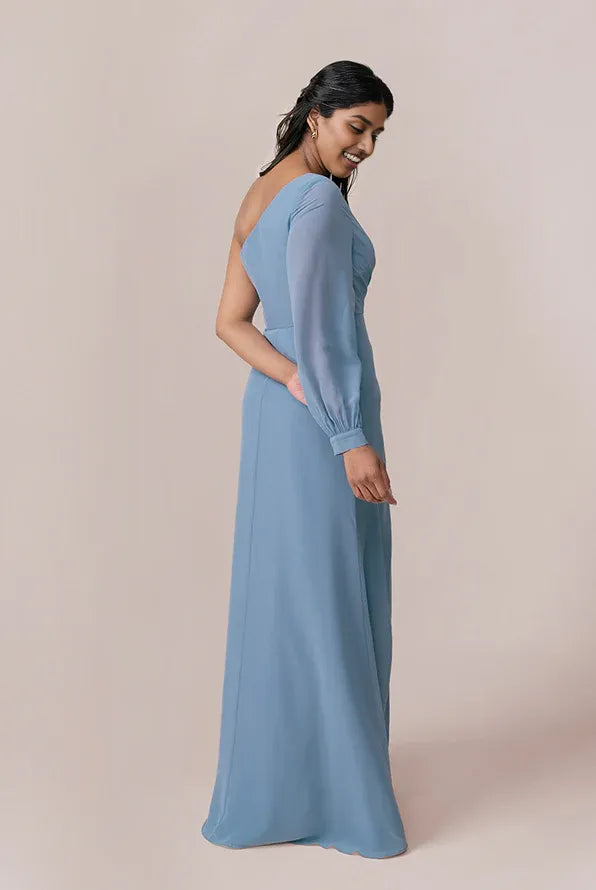 Special Occasion Sophisticated Graceful Elegant Dusty Blue Chiffon Sheath Sleeveless Floor-Length Prom Dress