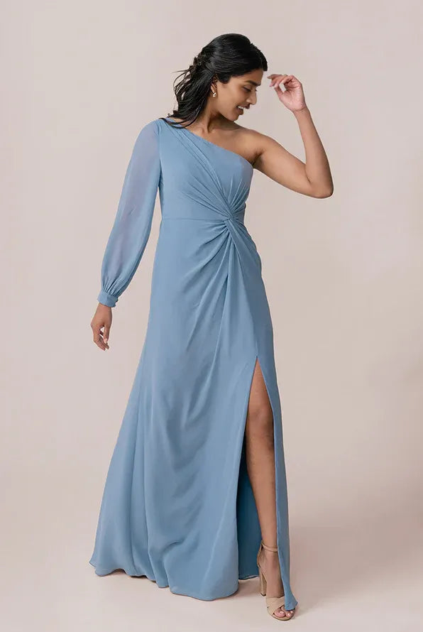 Special Occasion Sophisticated Graceful Elegant Dusty Blue Chiffon Sheath Sleeveless Floor-Length Prom Dress