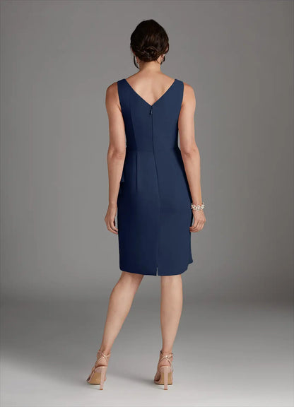 Elegant Navy Blue Sheath V-Neck Sleeveless Knee-Length Mother of the Bride Dress