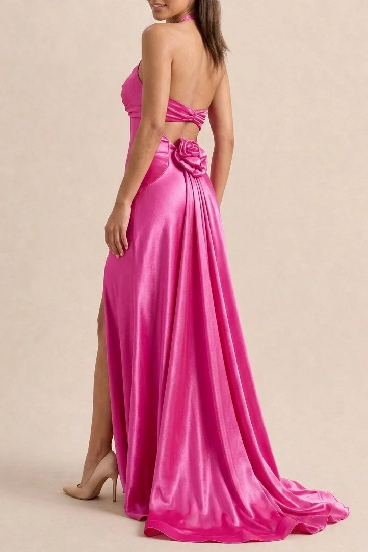 Special Occasion Sophisticated Graceful Stylish Refined Elegant A-Line Halter Open Back Prom Dress