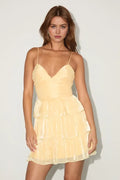 Sunny Tiered Homecoming Dresses Spaghetti Strap Deep V Neck Back to School Dress for Trendy Girls