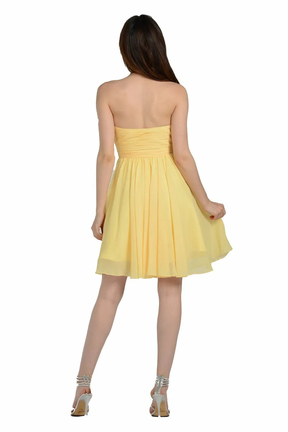 Yellow Sunny Strapless Homecoming Dress Flowy Skirt Ruched Bodice for School Dance Joy