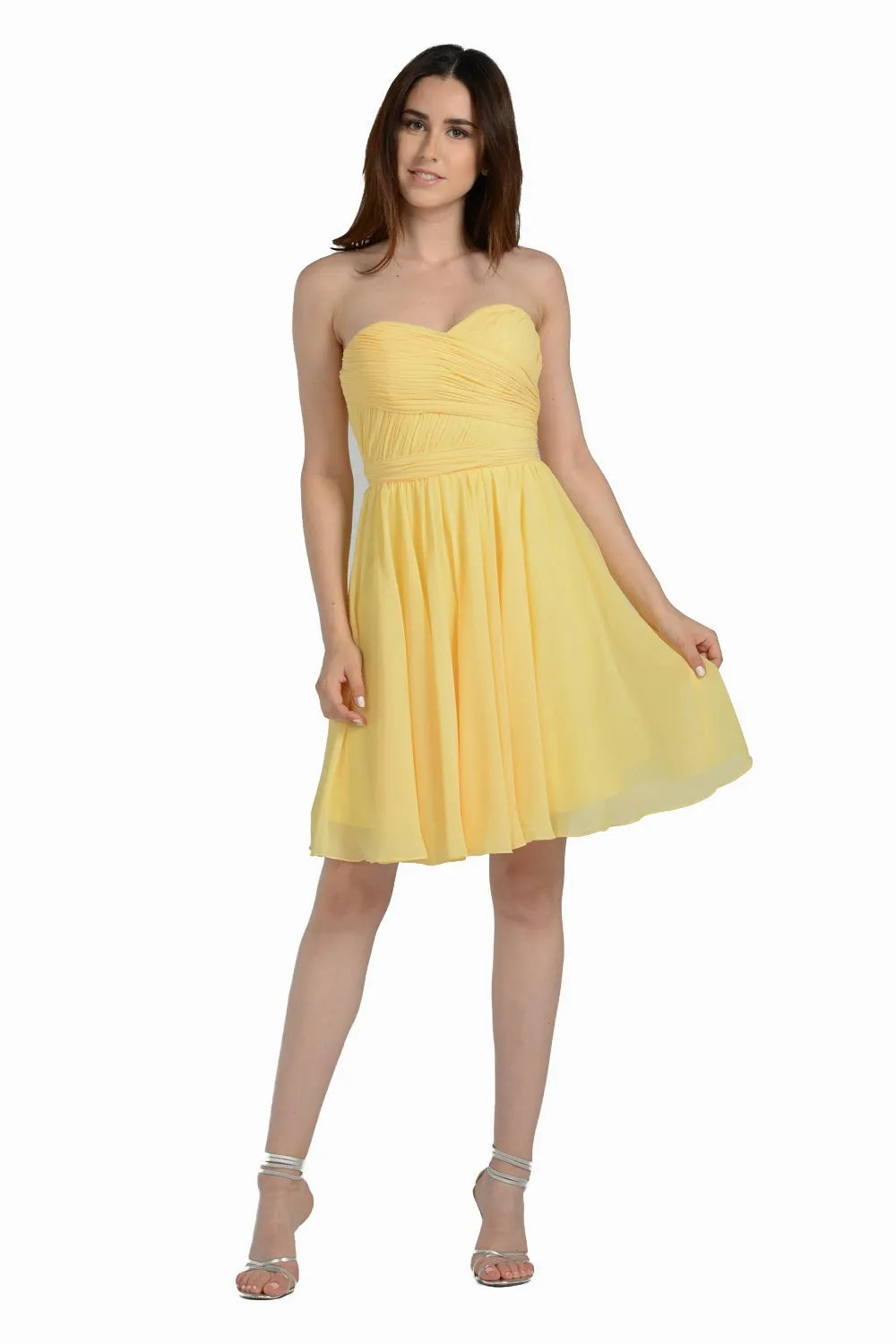 Yellow Sunny Strapless Homecoming Dress Flowy Skirt Ruched Bodice for School Dance Joy