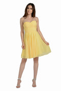 Yellow Sunny Strapless Homecoming Dress Flowy Skirt Ruched Bodice for School Dance Joy
