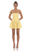 Yellow Sunny Yellow Strapless Homecoming Dress Tie Shoulder Straps Ruched Bodice Fla Skirt
