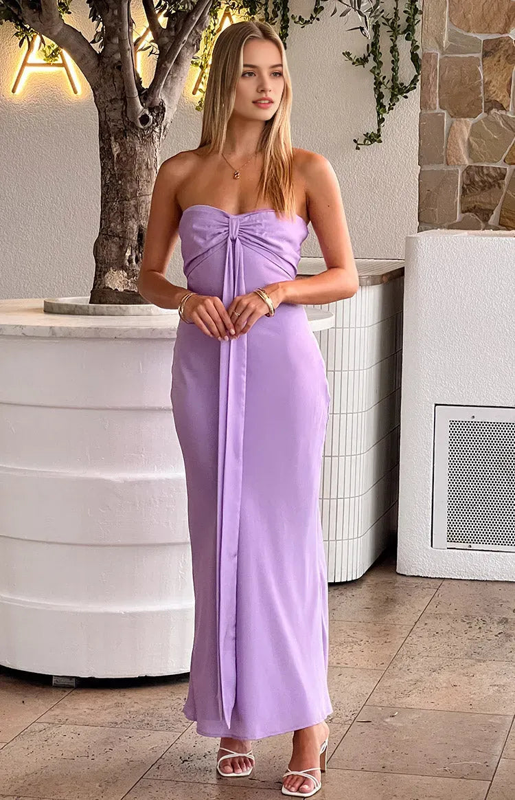 Lavender Sweet Prom Dress Strapless Bow Detail Maxi Length for a Fresh Feminine Appeal