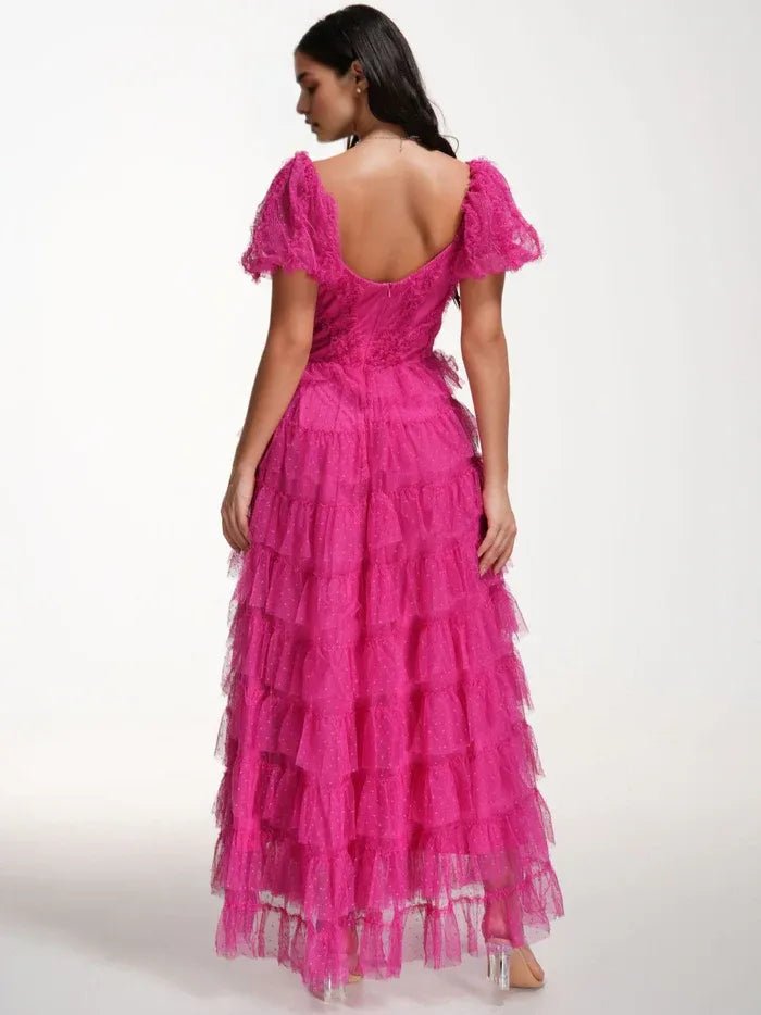 Sweet Polka Dot Off The Shoulder Long Prom Dress with Slit