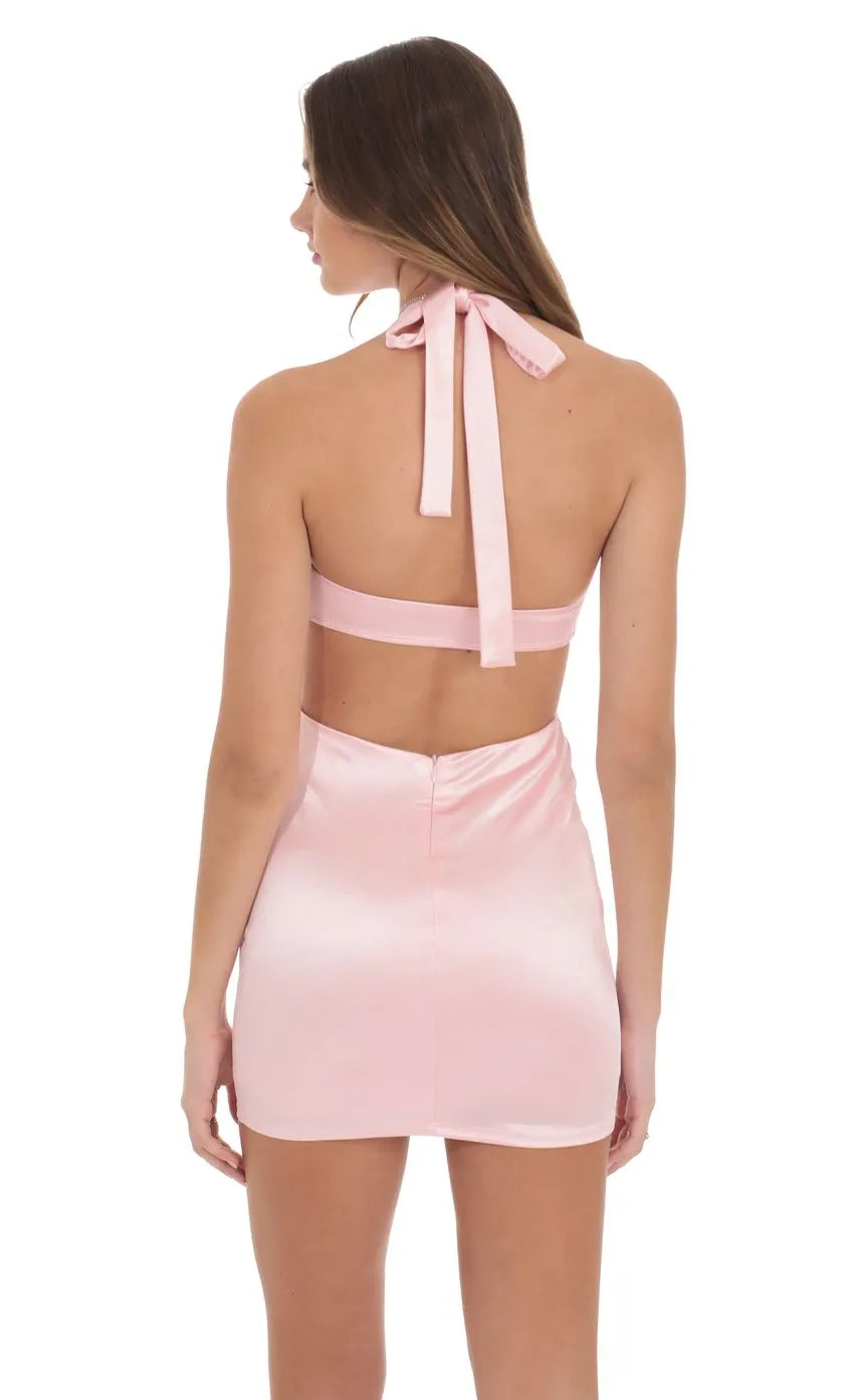 Pink Sweet Sultry Pale Homecoming Dresses Fabric Cutout Sides Draped Neckline for Homecoming Glamour