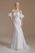 Sweetheart Detachable Bubble Sleeves Mermaid Wedding Dress
