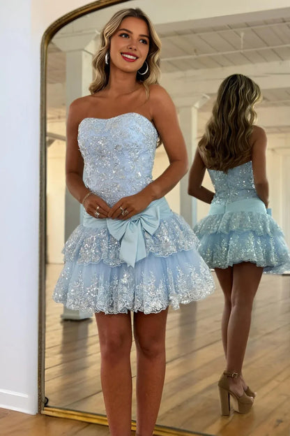 Beautiful Timeless Special Occasion Elegant Tulle Sheath Strapless Sleeveless Mini Homecoming Dress