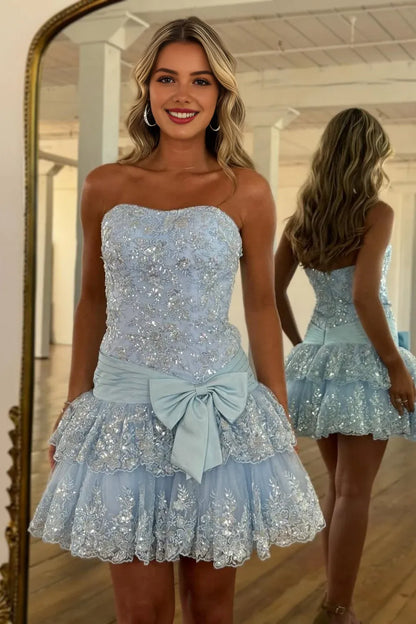 Beautiful Timeless Special Occasion Elegant Tulle Sheath Strapless Sleeveless Mini Homecoming Dress