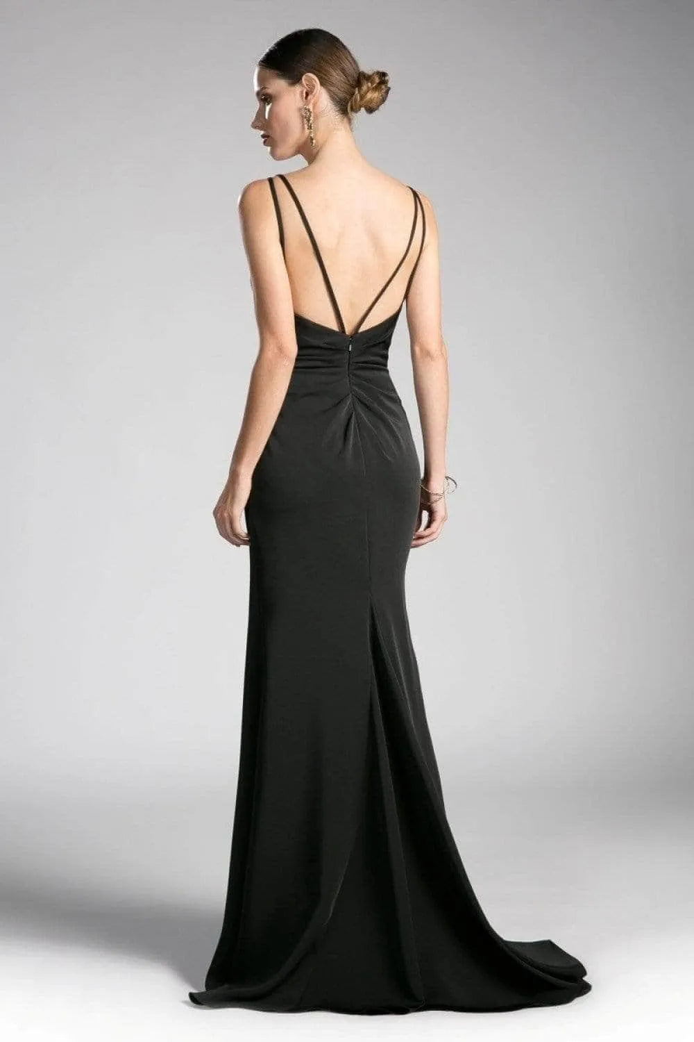 Navy Blue Evening Dress with Spaghetti Straps Draped Bodice and High Side Slit