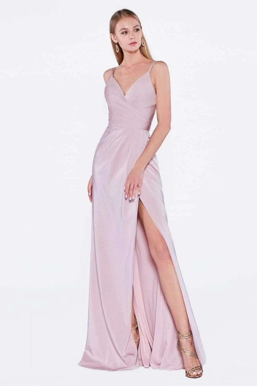 Navy Blue Evening Dress with Spaghetti Straps Draped Bodice and High Side Slit
