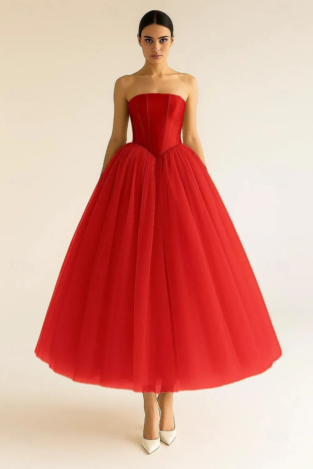 Gold Timeless Ball Gown Strapless Corset Tea Length Prom Dress