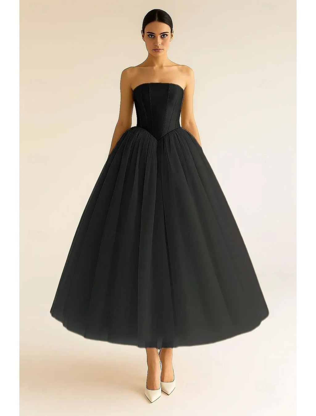 Gold Timeless Ball Gown Strapless Corset Tea Length Prom Dress