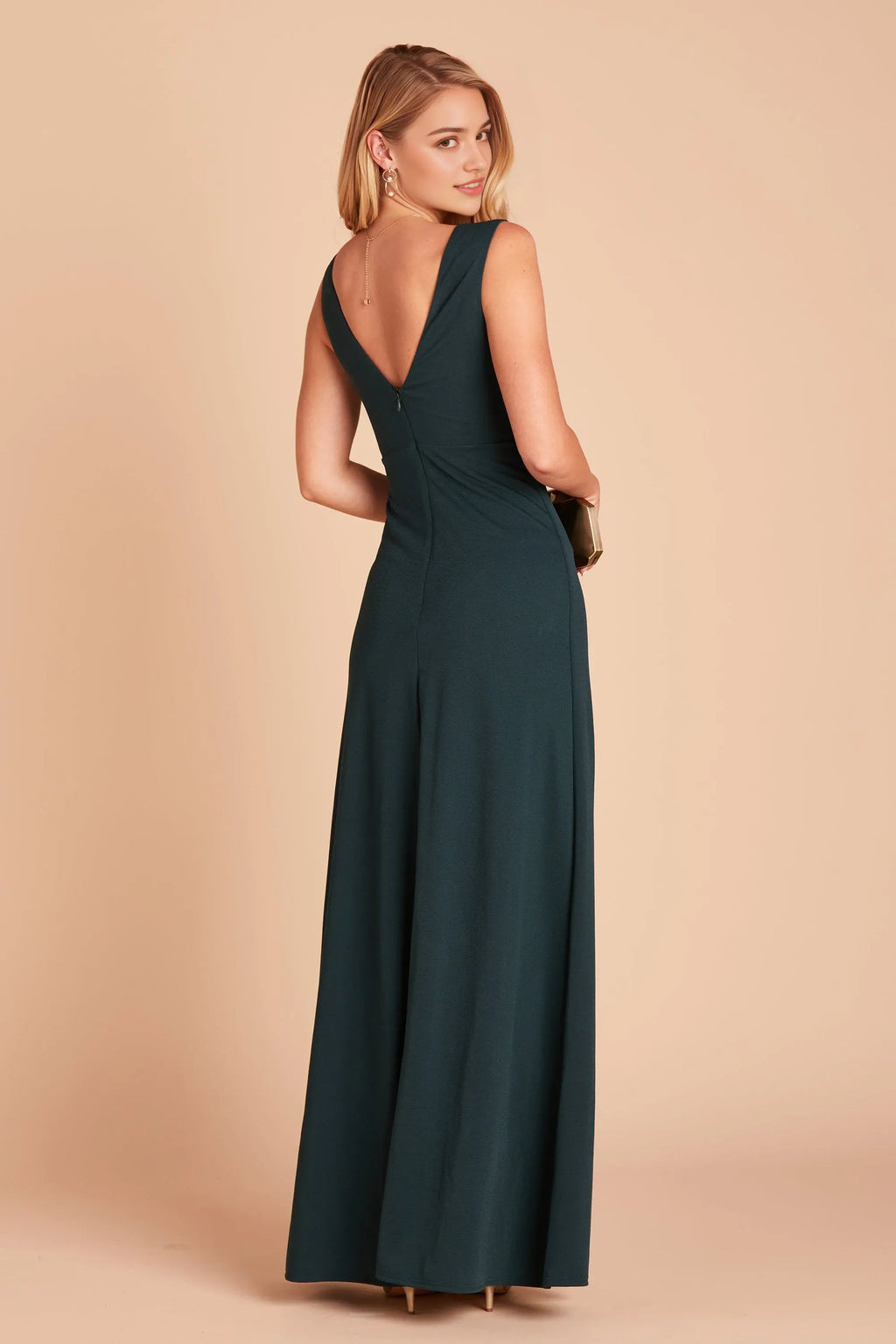 Green Timeless Dark V Neck Sleeveless Prom Dresses Side Slit for Comfort and Style at Formal Occasions