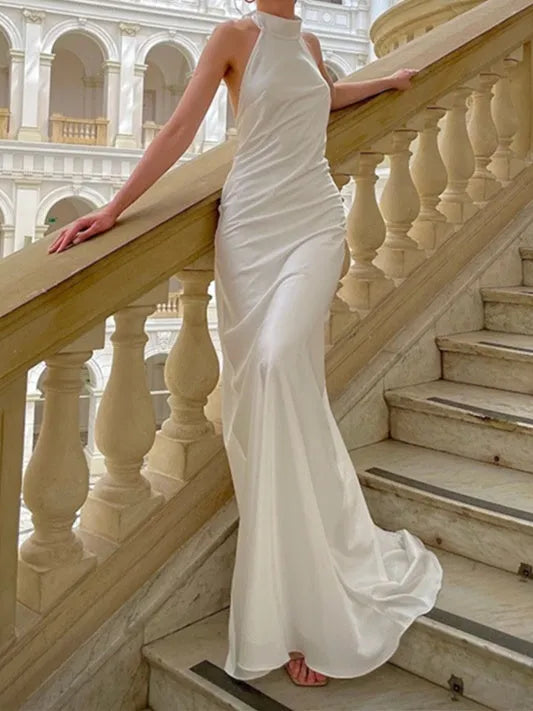 Timeless Halter Bridal Dress Fabric Minimalist Design