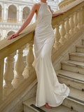 Timeless Halter Bridal Dress Fabric Minimalist Design