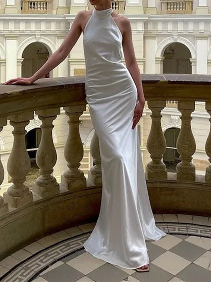 Timeless Halter Bridal Dress Fabric Minimalist Design