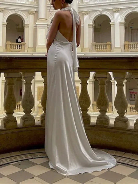 Timeless Halter Bridal Dress Fabric Minimalist Design
