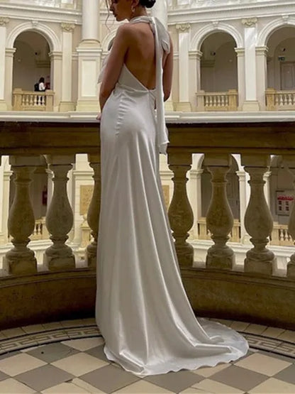 Luxurious Red A-Line Halter-Neck Classic-Sleeve Classic-Back Mini-Length Wedding Dress
