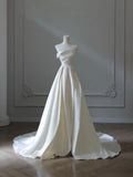 Ivory Timeless Minimalist A-Line One-Shoulder Wedding Dresses