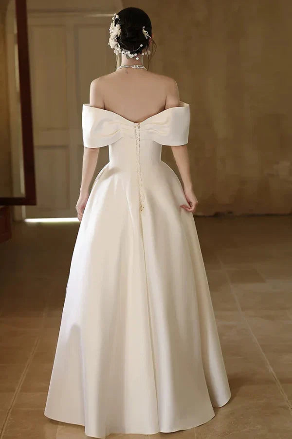 Ivory Timeless Off-the-Shoulder Sleeveless Detailed Long Prom Dresses