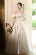 Ivory Timeless Off-the-Shoulder Sleeveless Detailed Long Prom Dresses
