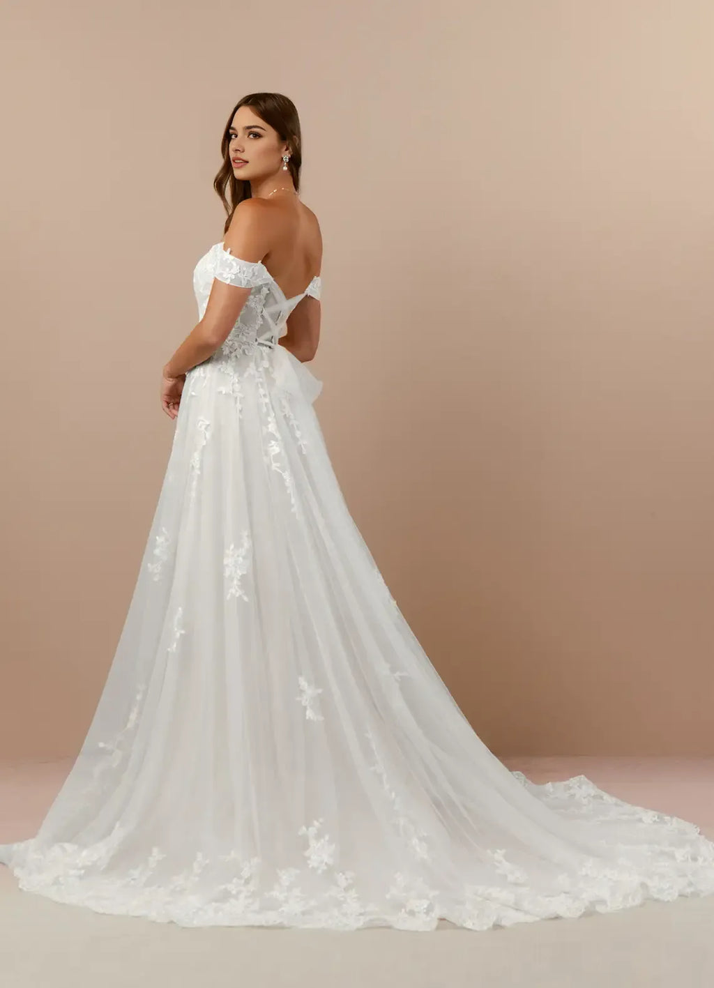 Timeless Off Shoulder A-Line Off the Wedding Dresses Clean Lines Subtle Volume Floor Length Train Premium Pick for Classic Brides