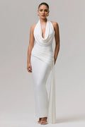 Timeless Sculpted Drape Gown Cowl Halter Ruched Sash Trailing Drape for Classic