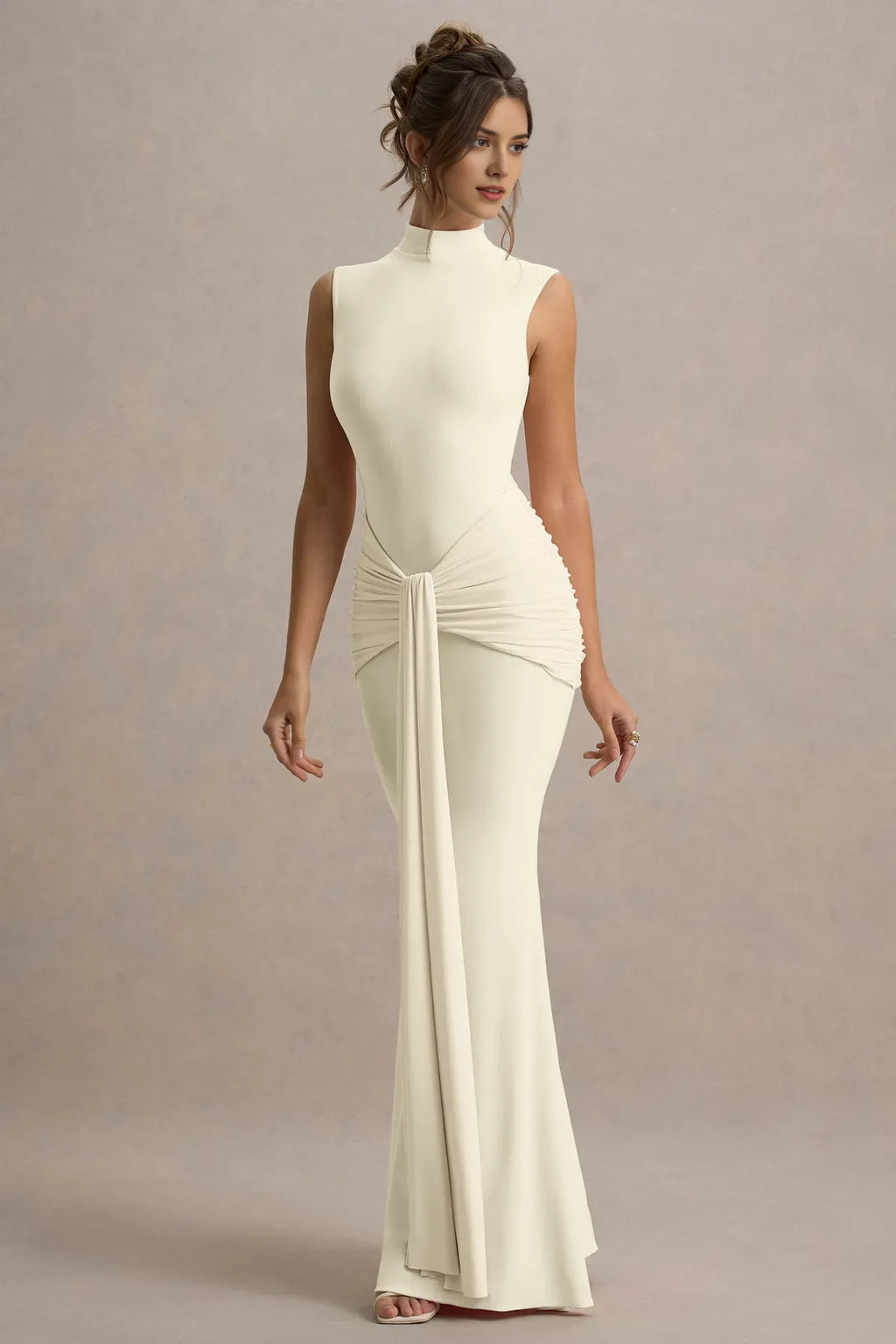 Timeless Sculpted Prom Dresses High Neck Ruched Sash Mermaid Fit for Classic