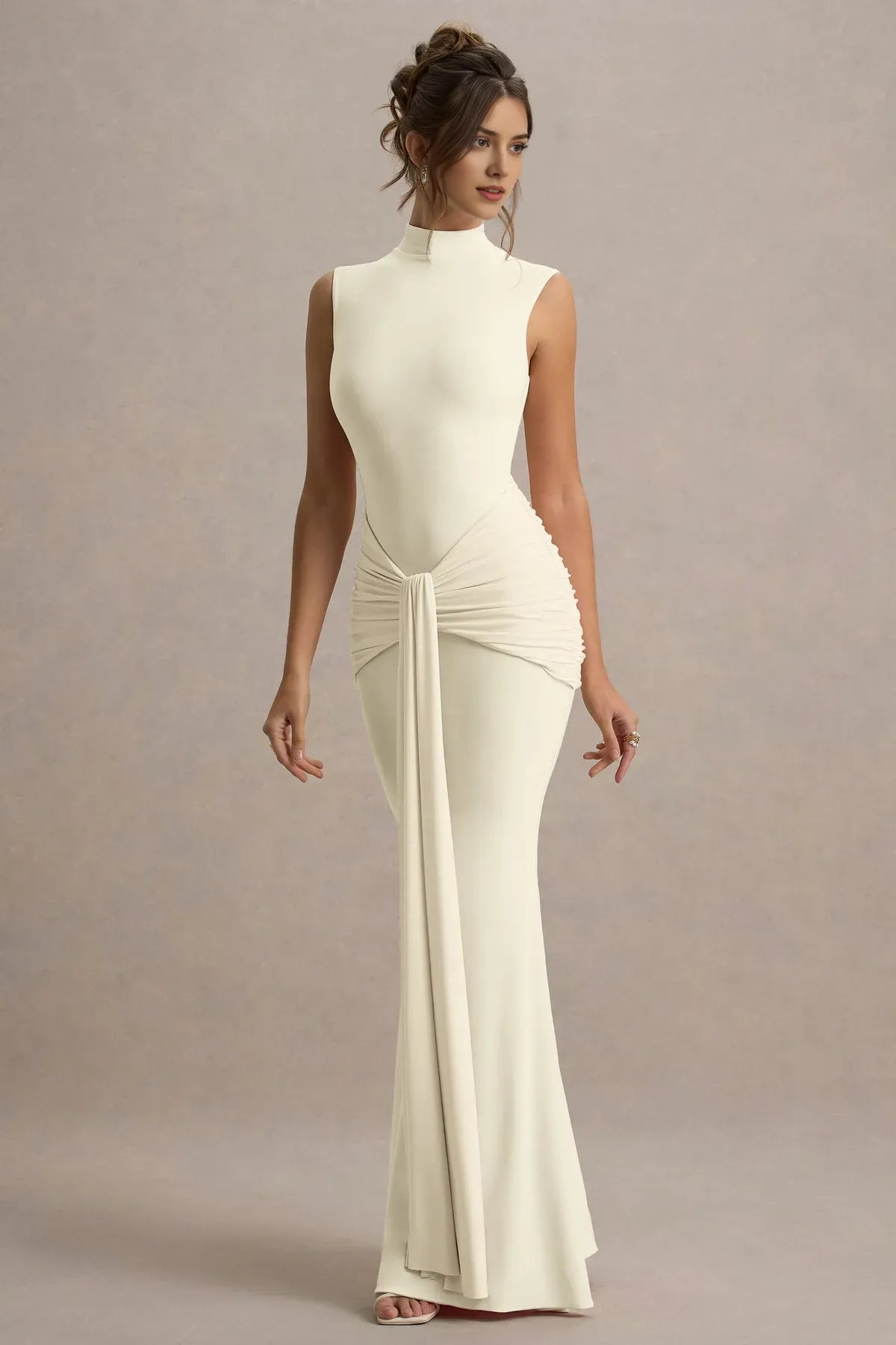 Timeless Sculpted Prom Dresses High Neck Ruched Sash Mermaid Fit for Classic