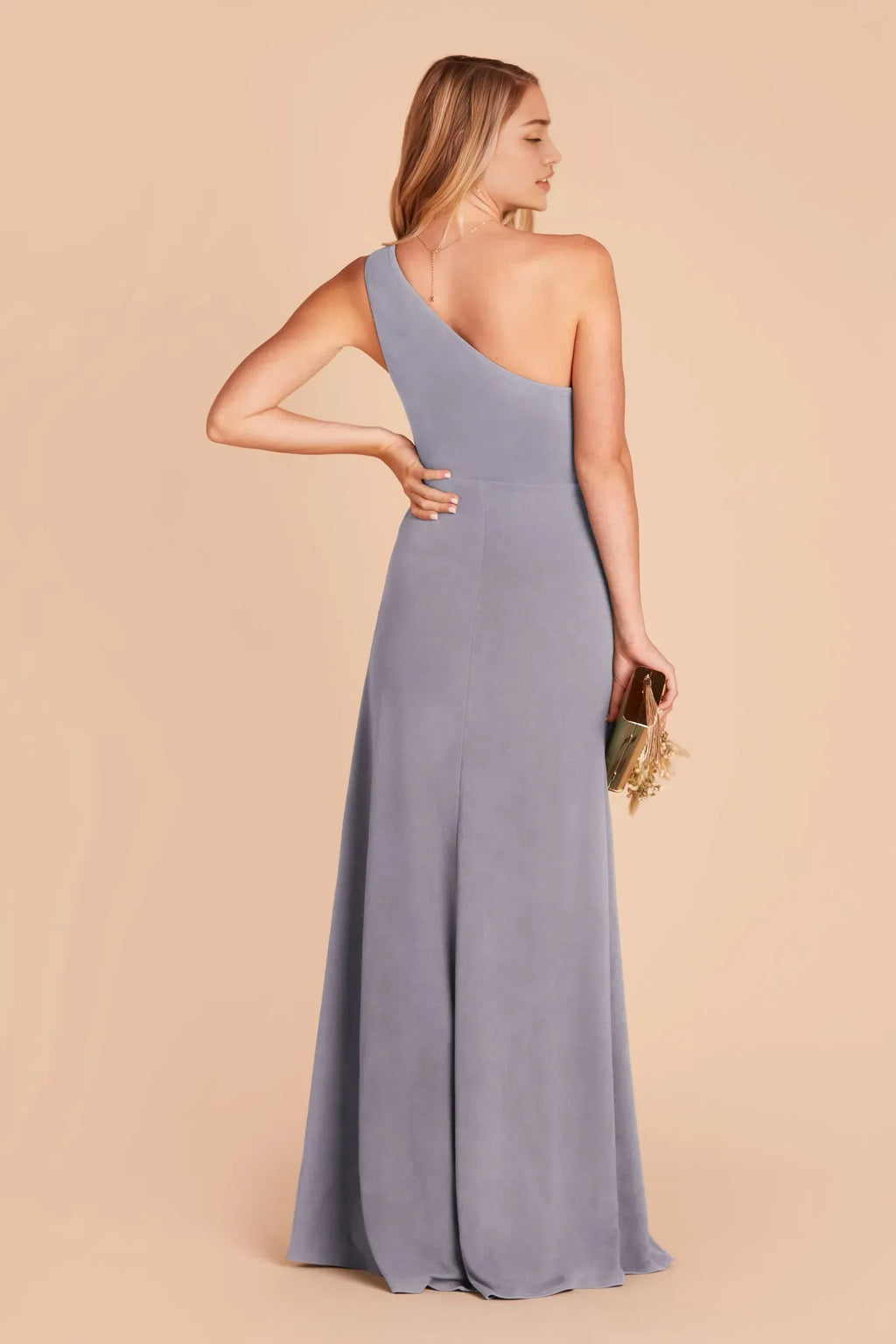 Blue Timeless Slate One Shoulder Prom Dresses with Side Slit Comfort and Style for Formal Occasions