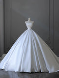 White Timeless Strapless Sleeveless Ruched Wedding Dresses