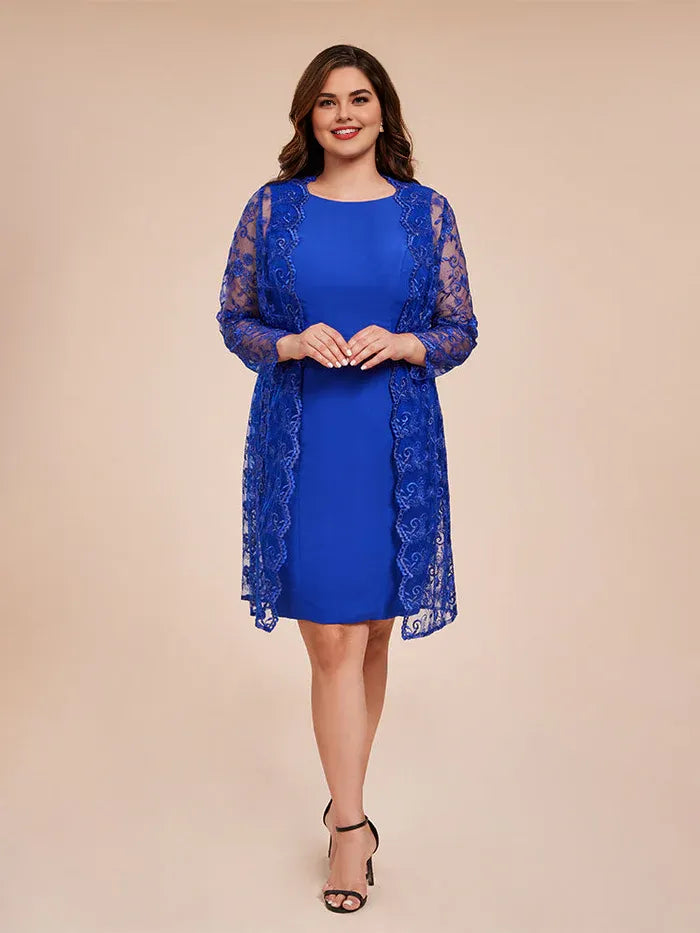 Elegant Royal Blue Lace Long Sleeve Long Mother of the Bride Dress