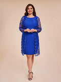 Elegant Royal Blue Lace Long Sleeve Long Mother of the Bride Dress