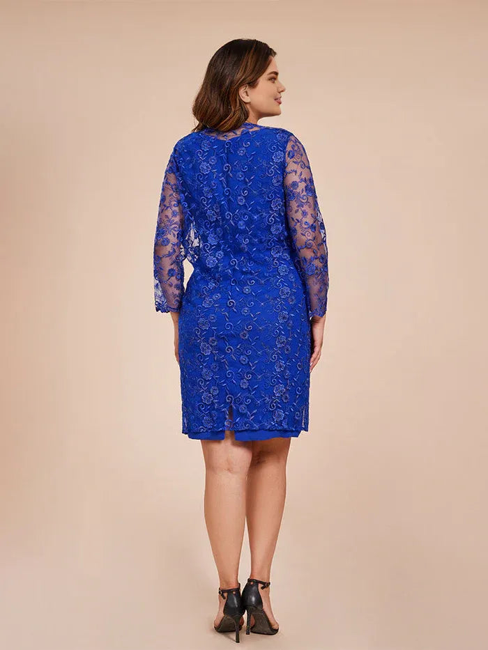 Elegant Royal Blue Lace Long Sleeve Long Mother of the Bride Dress