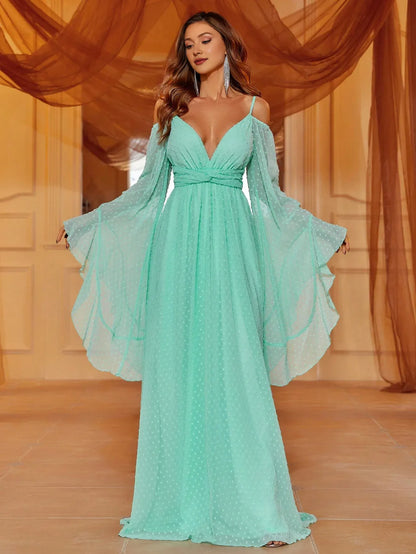 Special Occasion Sophisticated Graceful Stylish Refined Elegant Green Chiffon A-Line Floor-Length Prom Dress