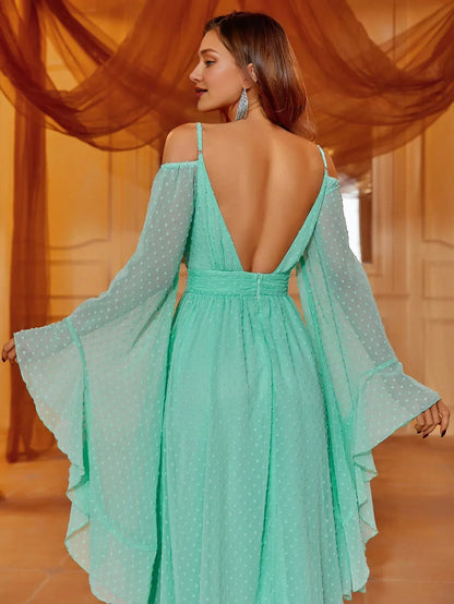 Special Occasion Sophisticated Graceful Stylish Refined Elegant Green Chiffon A-Line Floor-Length Prom Dress