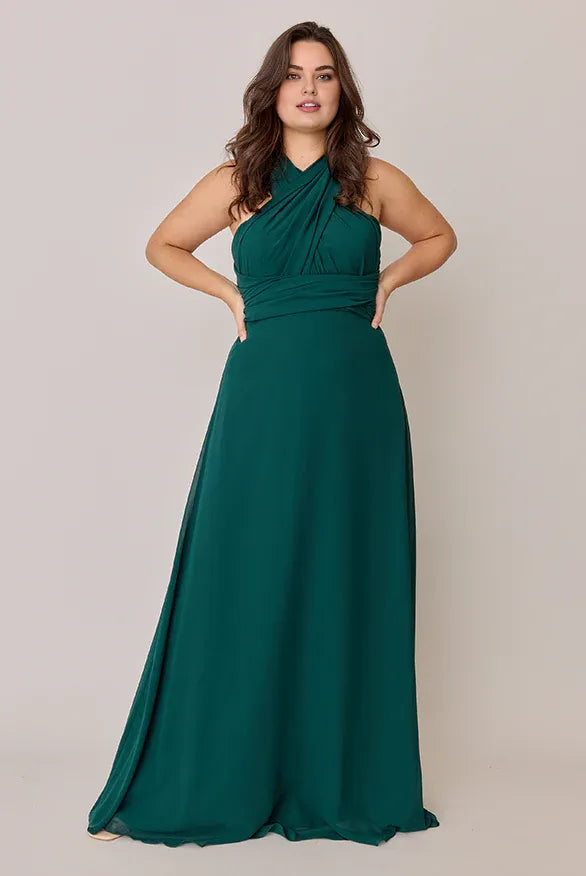 Special Occasion Sophisticated Elegant Emerald Green Chiffon A-Line Halter Sleeveless Floor-Length Prom Dress