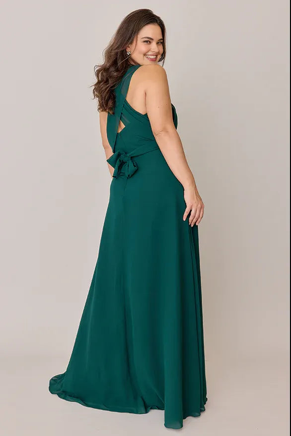 Special Occasion Sophisticated Elegant Emerald Green Chiffon A-Line Halter Sleeveless Floor-Length Prom Dress