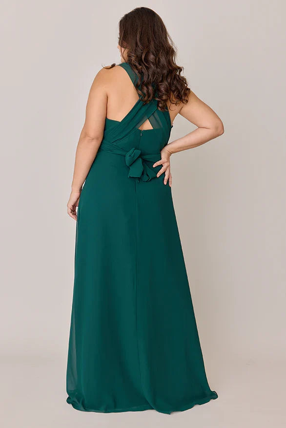 Special Occasion Sophisticated Elegant Emerald Green Chiffon A-Line Halter Sleeveless Floor-Length Prom Dress