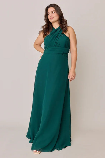 Special Occasion Sophisticated Elegant Emerald Green Chiffon A-Line Halter Sleeveless Floor-Length Prom Dress