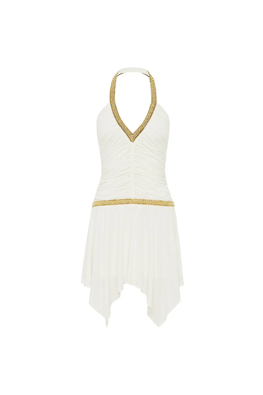 Special Occasion Sophisticated Graceful Elegant Gold A-Line Halter Sleeveless Mini Homecoming Dress