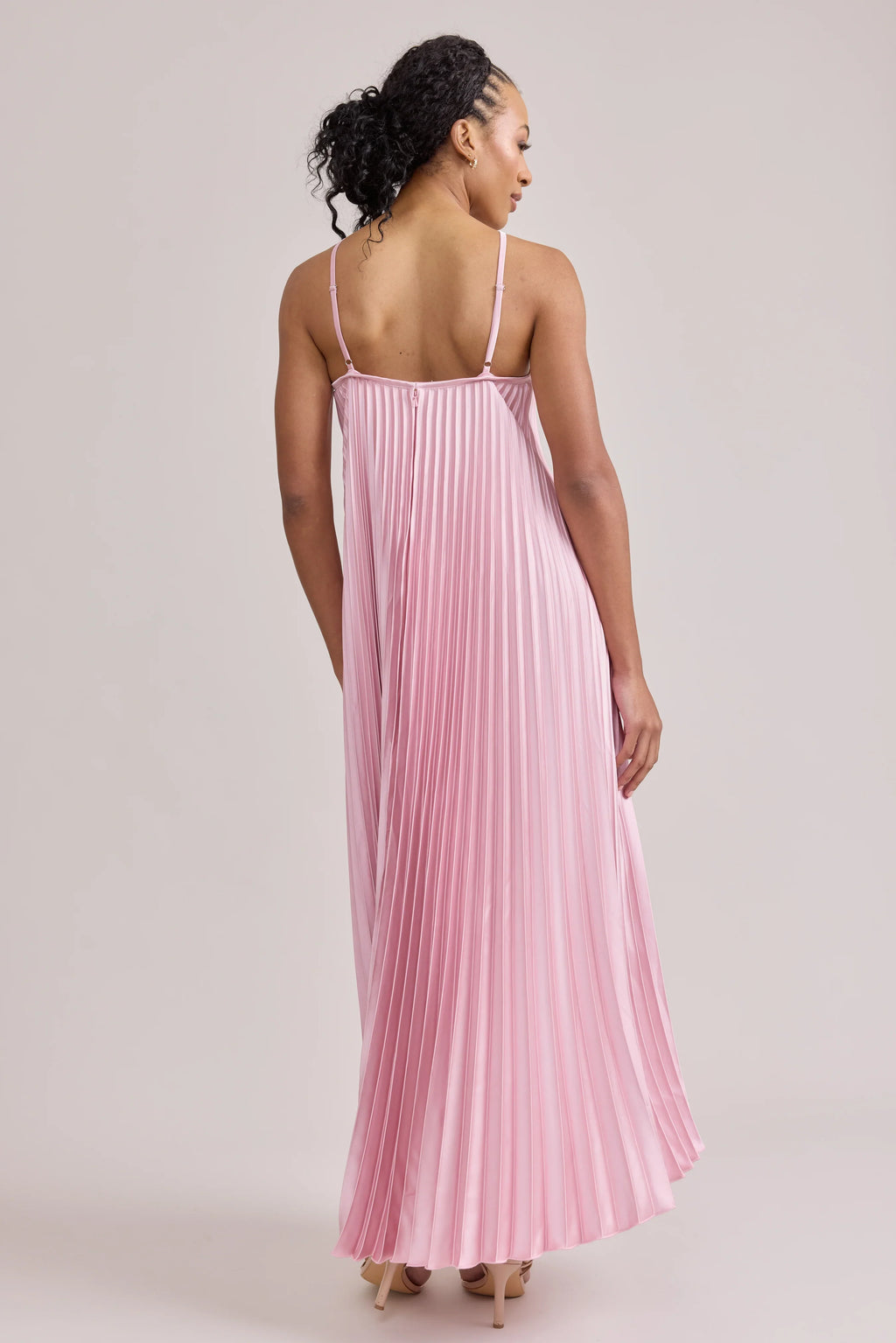 Refined Beautiful Elegant Blush Pink Satin A-Line Halter Sleeveless Floor-Length Prom Dress