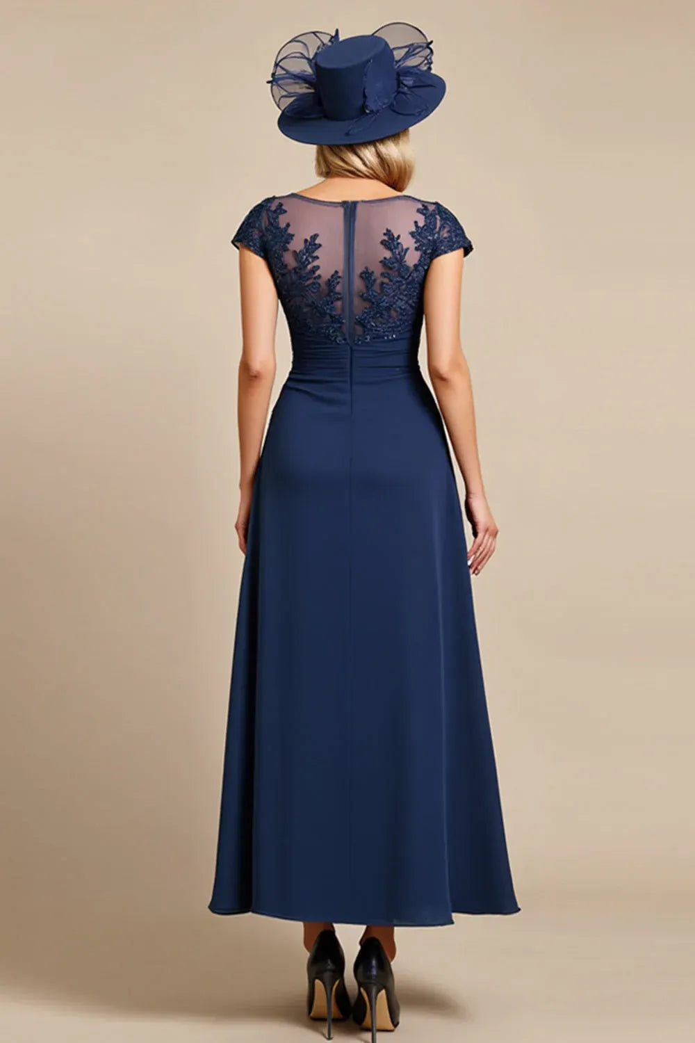Graceful Stylish Elegant Navy Blue Chiffon A-Line Mother of the Bride Dress