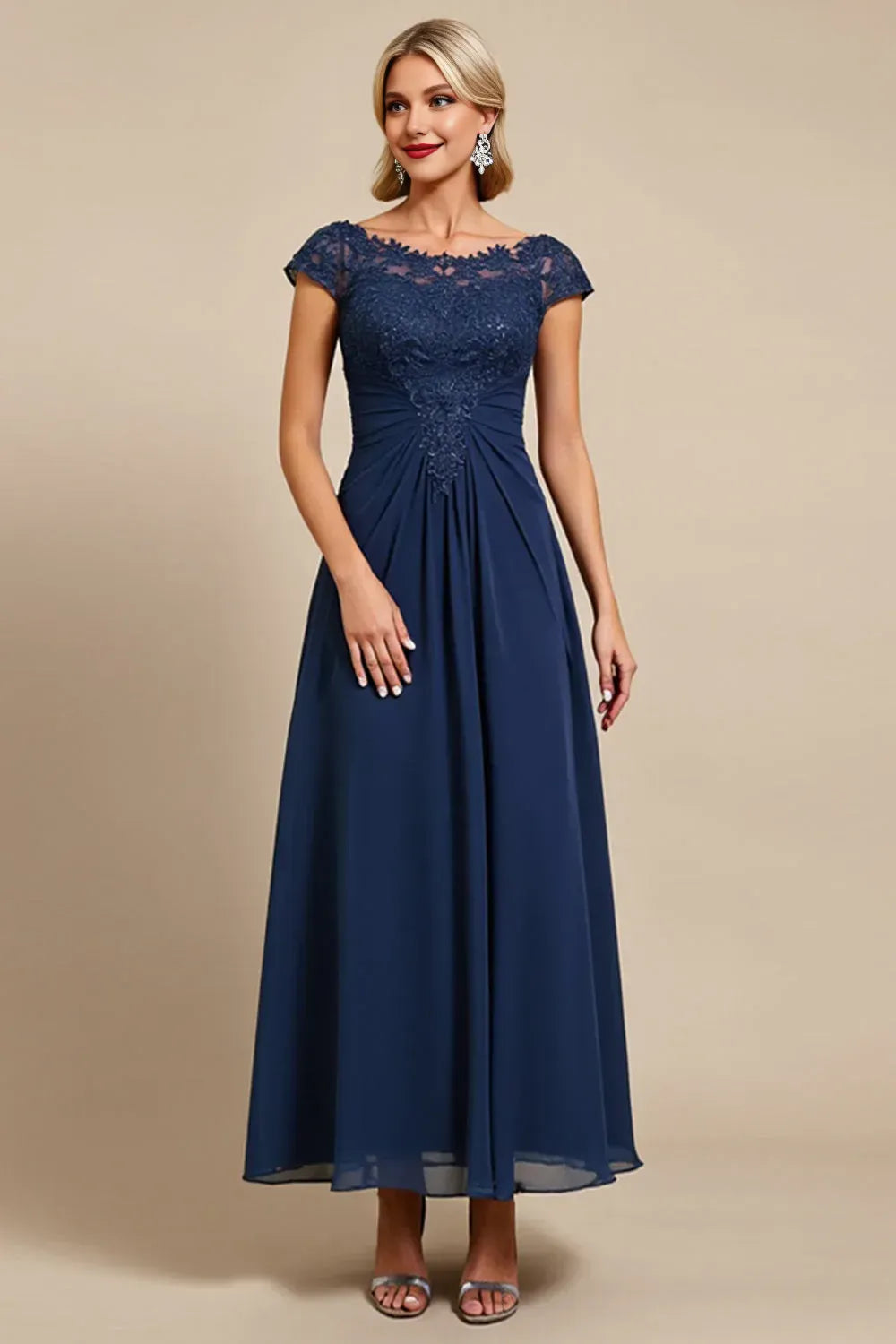 Graceful Stylish Elegant Navy Blue Chiffon A-Line Mother of the Bride Dress