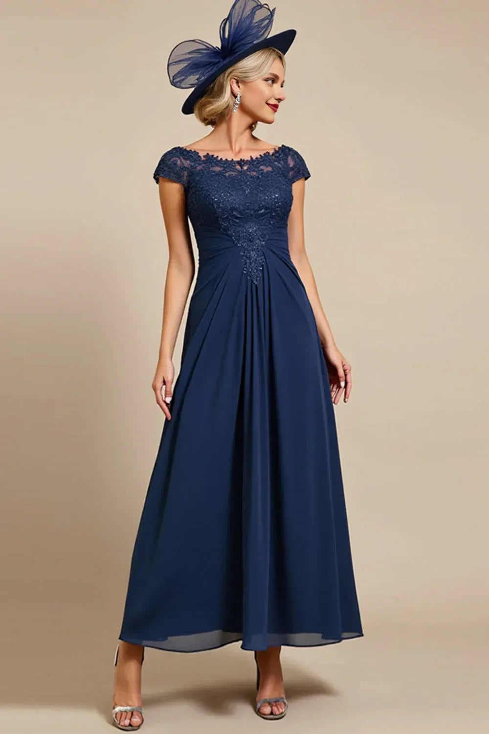 Graceful Stylish Elegant Navy Blue Chiffon A-Line Mother of the Bride Dress