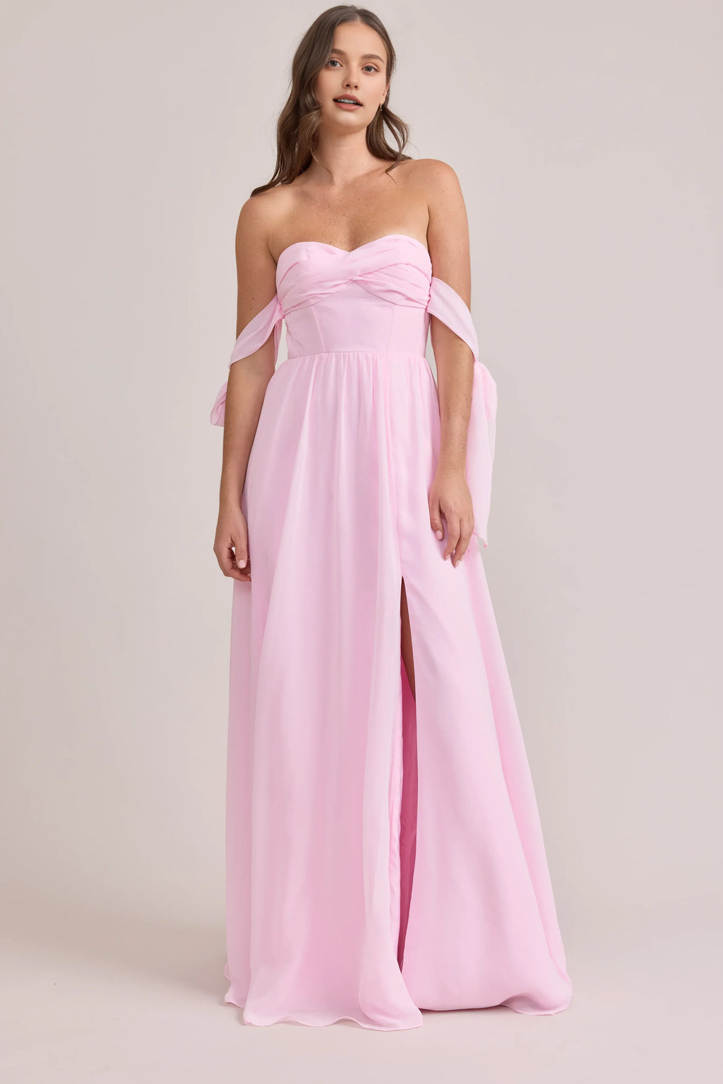 Beautiful Timeless Chic Elegant Light Pink Chiffon A-Line Sleeveless Floor-Length Prom Dress